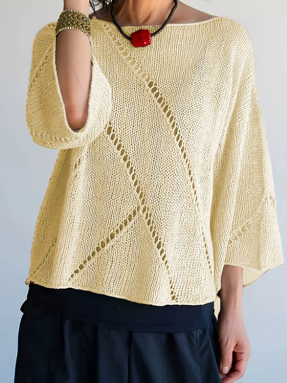 ZARA Off Shoulder Hollow Knit Sweater Women Fall Winter
